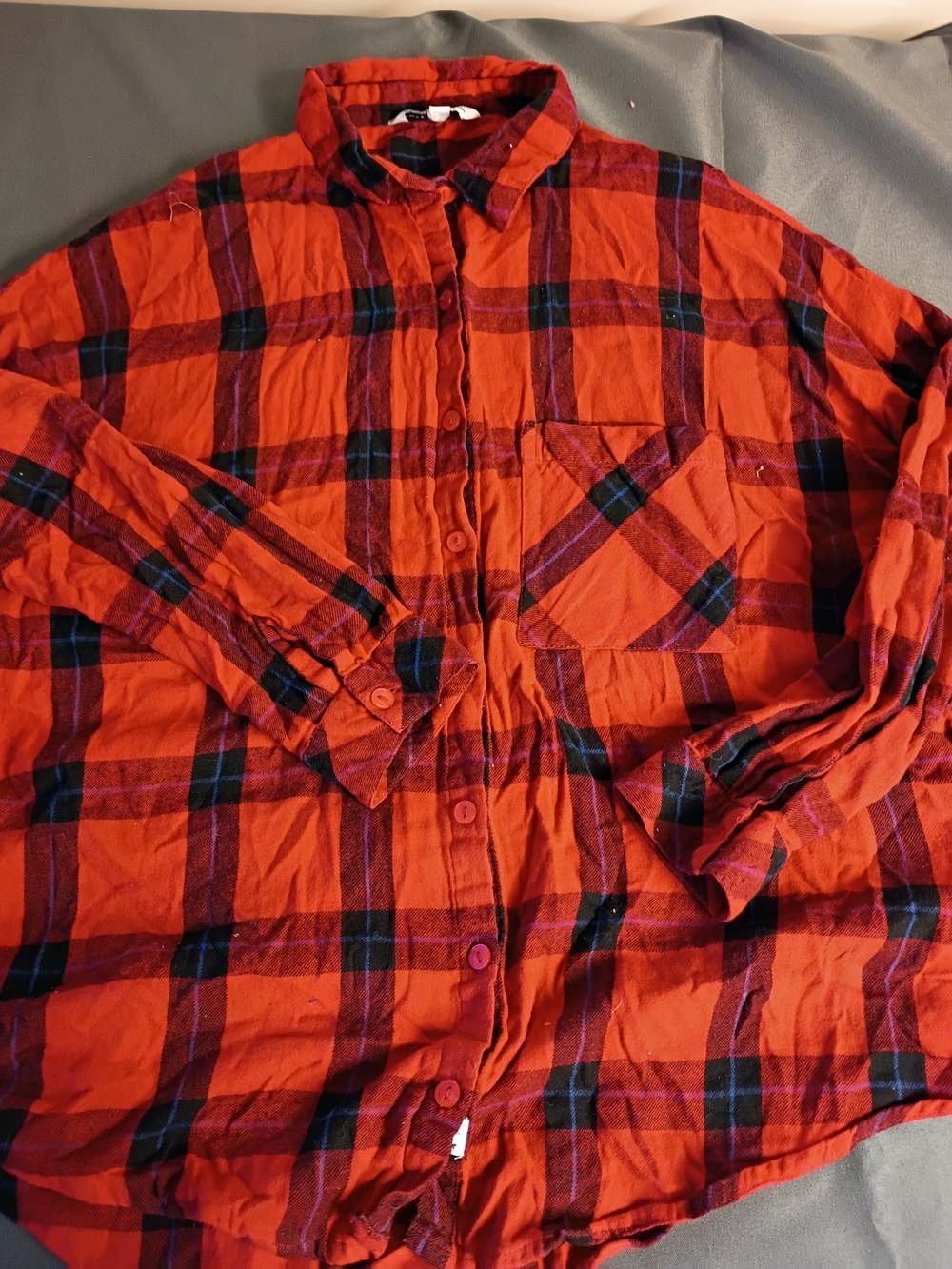 Women's Red Plaid Button-Up Shirt